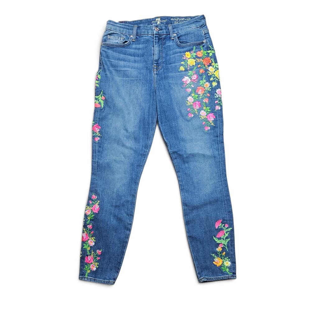 7 FOR ALL MANKIND High Rise Skinny Jeans Women's 30 Floral Embroidered Designer